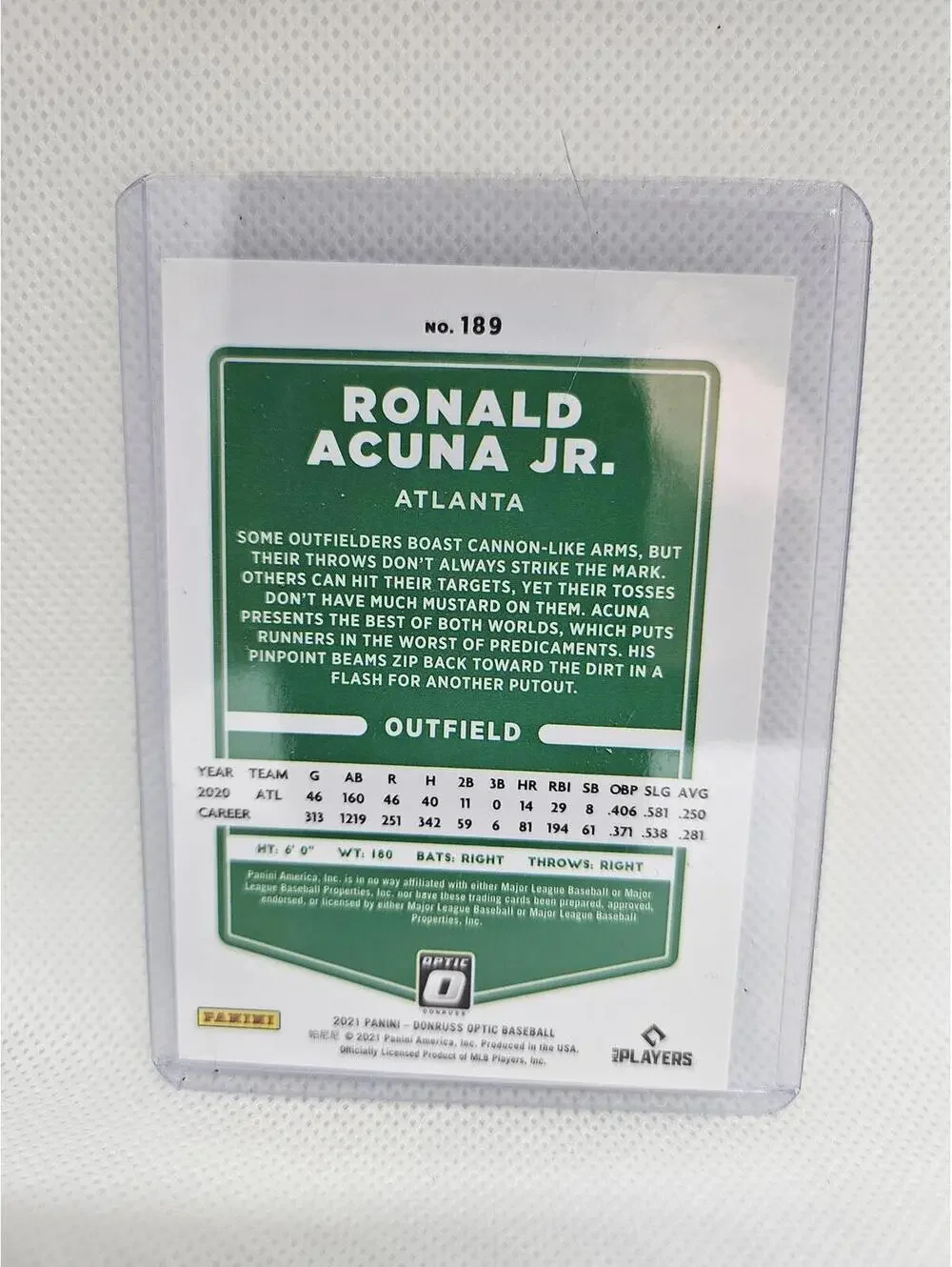 Ronald Acuna Jr.- 2021 Panini Optic baseball Donruss #189 - Braves - RAW Mint